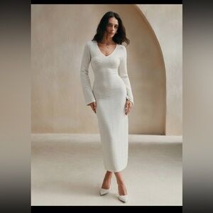 SHEIN Chic Cream Long Sleeve Dress